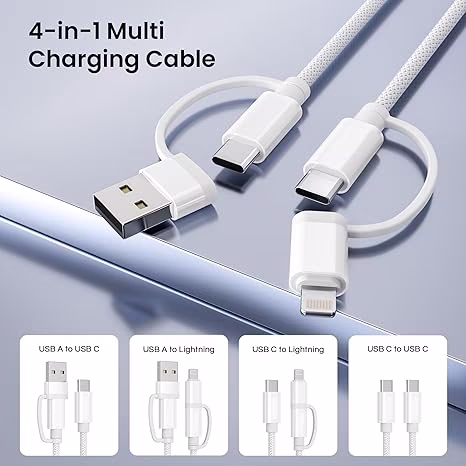 Câbles USB-C 65W et câble 4-en-1 de 2 mètres pour recharger confortablement depuis le lit