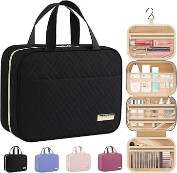 Trousse de toilette voyage à crochet — format cabin-friendly, s'accroche au dos de la porte